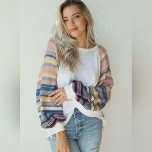 Free People | We the Free Rainbow Dreams Thermal Puff Sleeve Sweater | XS